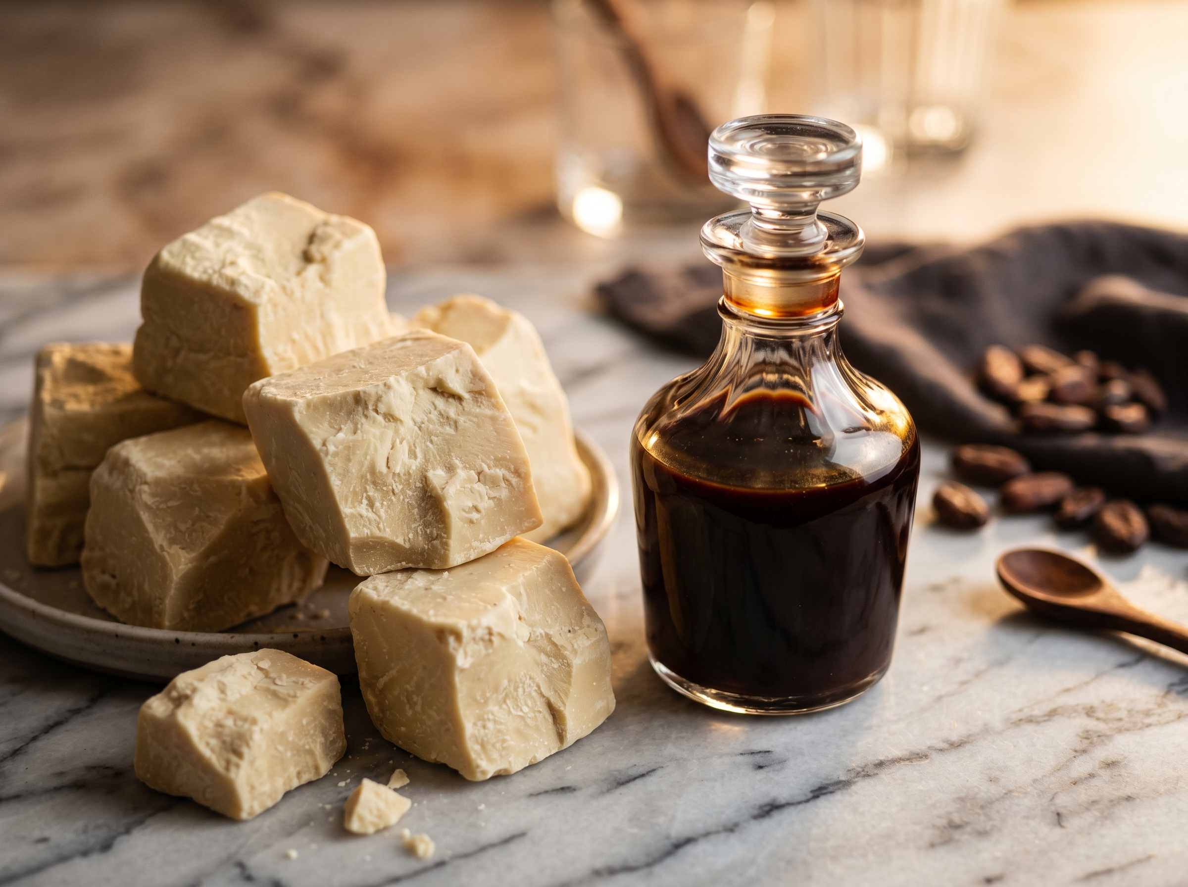 Cocoa butter blocks and cocoa liqueur